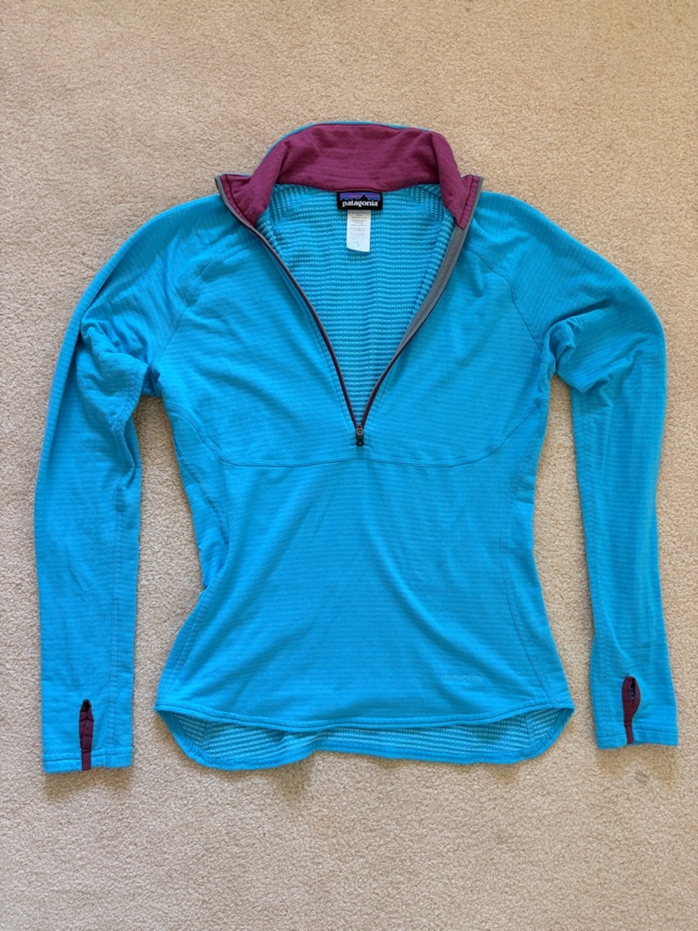 Patagonia Women’s Medium Teal Half-Zip Long Sleeve with Purple Trim